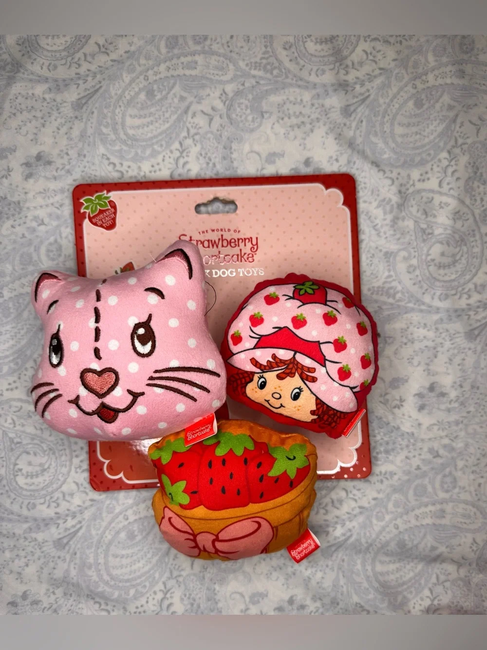 Strawberry Shortcake, Custard Cat, and a basket of Strawberries Dog Pet Toys